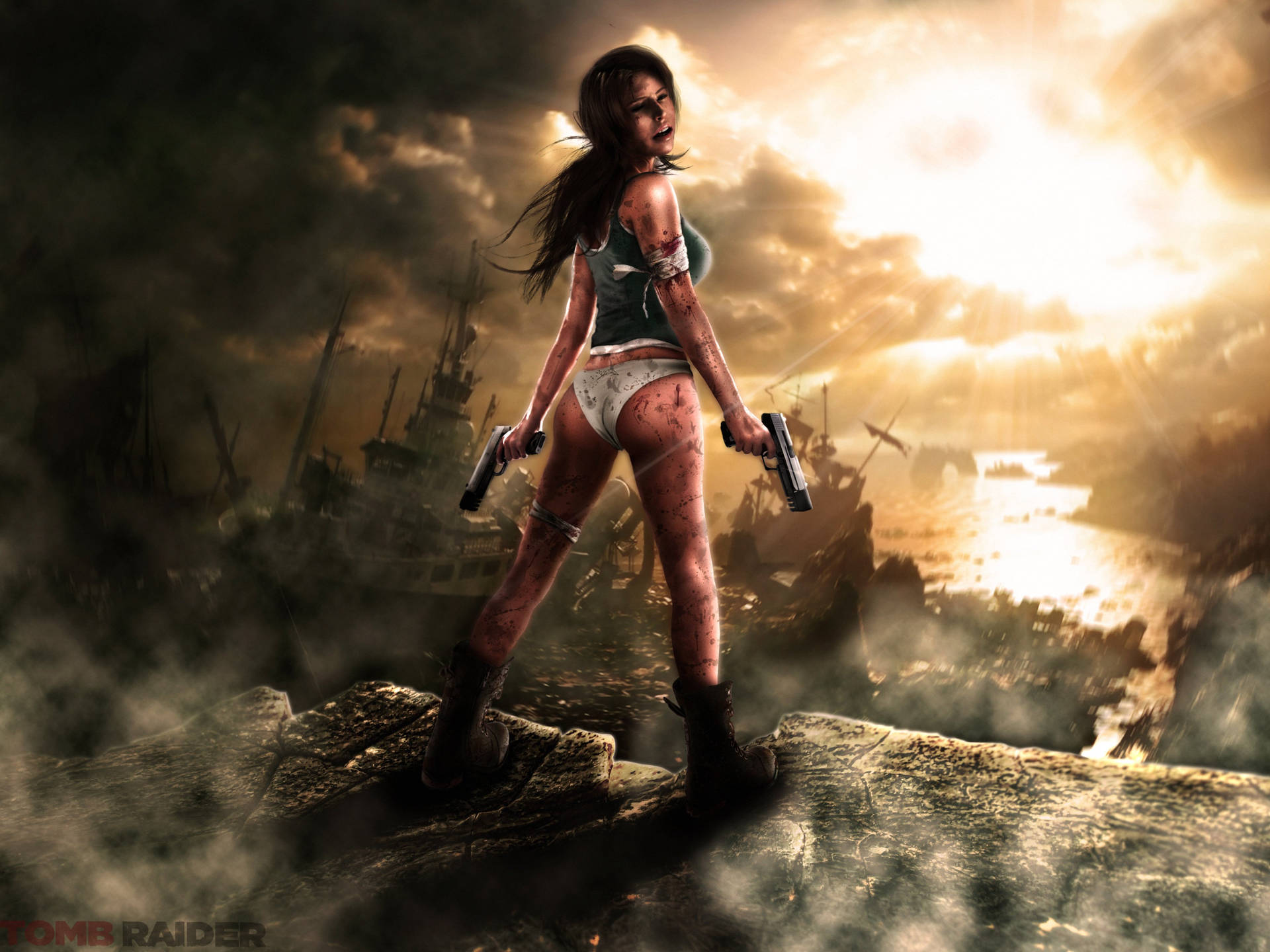Bloody Tomb Raider Game Heroine Wallpaper