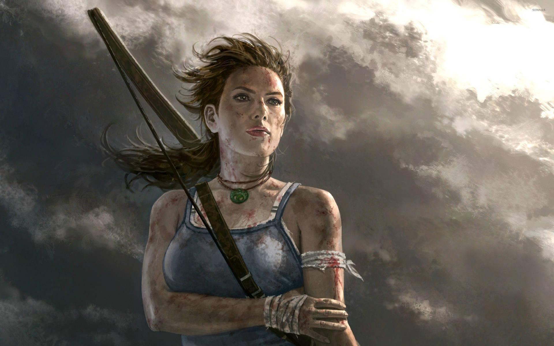 Tomb Raider Spil Blåmærket Lara Croft Tapet Wallpaper
