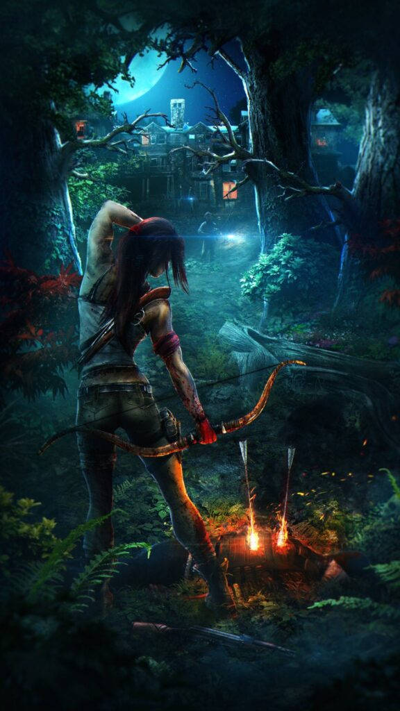 Tomb Raider In Green Forest Iphone Wallpaper