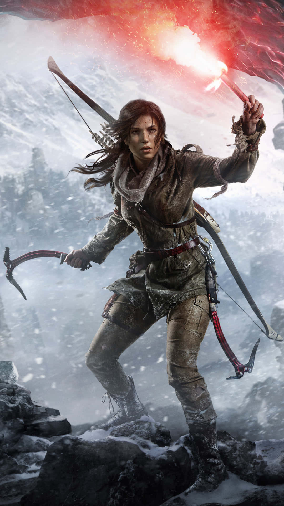 Skalér klipper og krydse ruiner med Tomb Raider iPhone 5s Wallpaper. Wallpaper