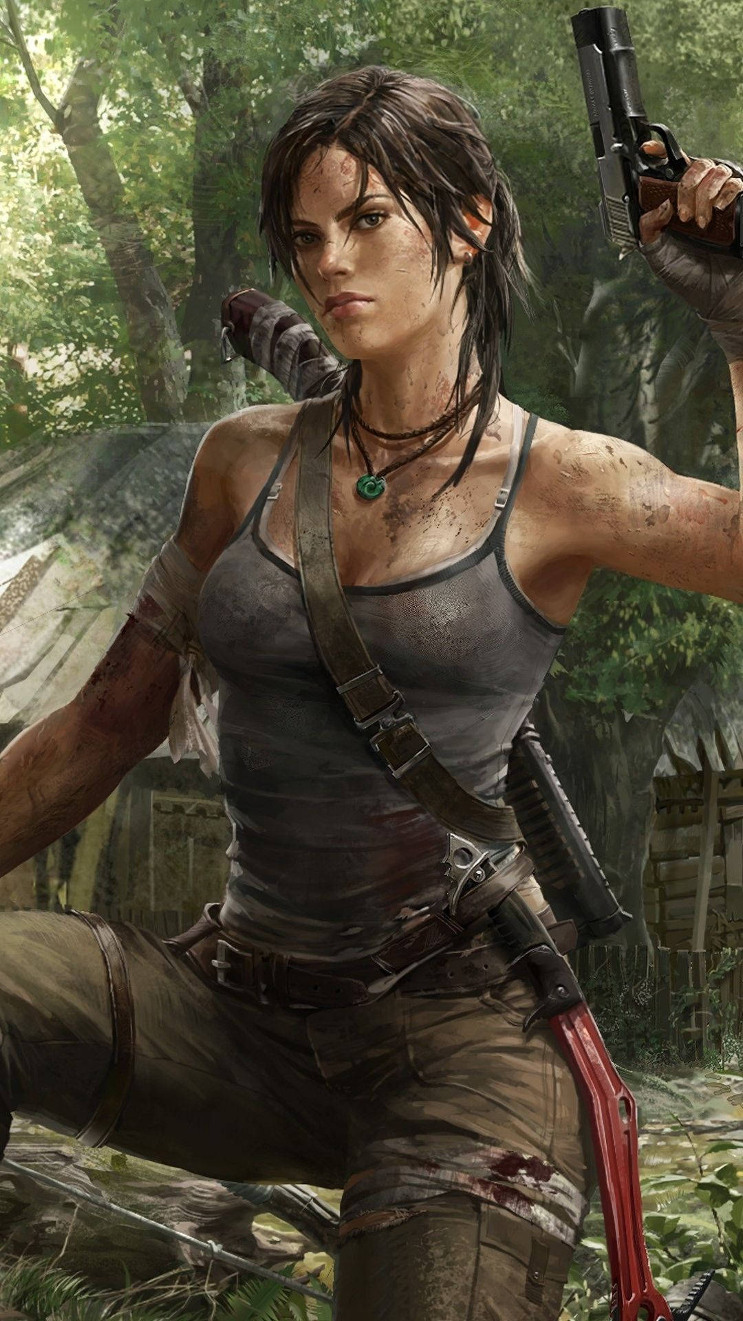 Tomb Raider Lara With Gun Iphone Wallpaper
