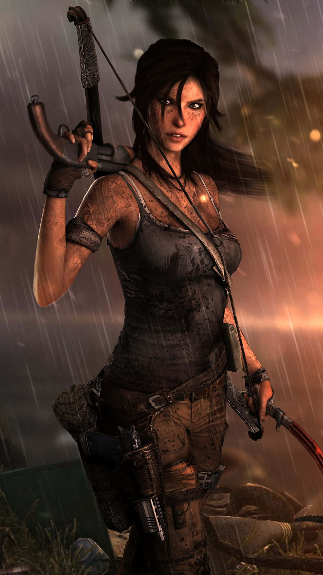 Teléfonocon Fondo De Pantalla De La Lluvia De Tomb Raider. Fondo de pantalla