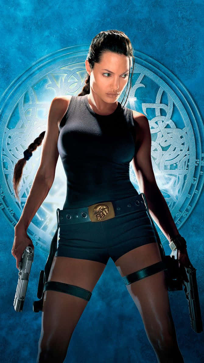 Intense action of Lara Croft in Tomb Raider on a mobile screen Wallpaper