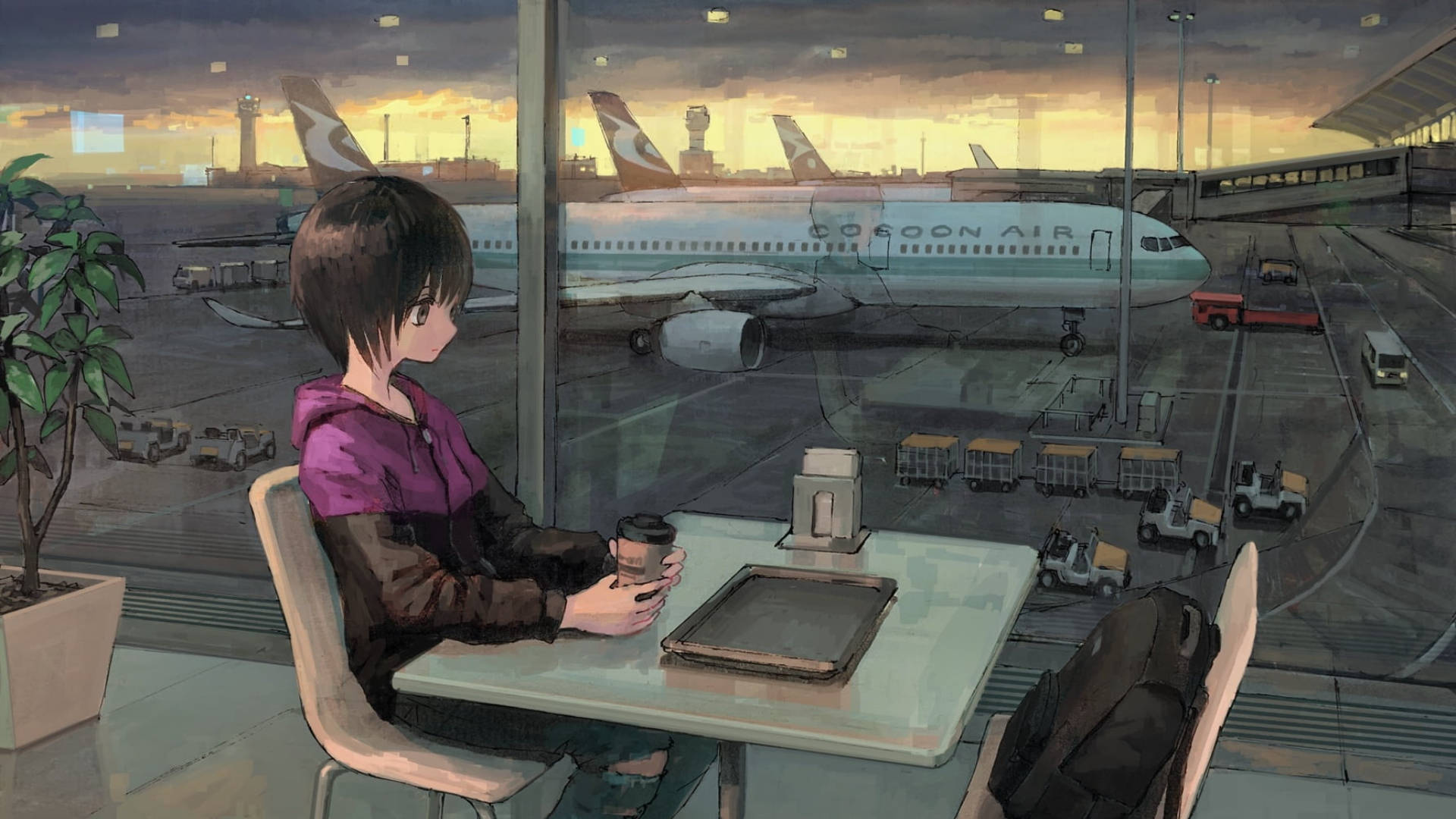 Tomboy Anime Girl At The Airport Wallpaper