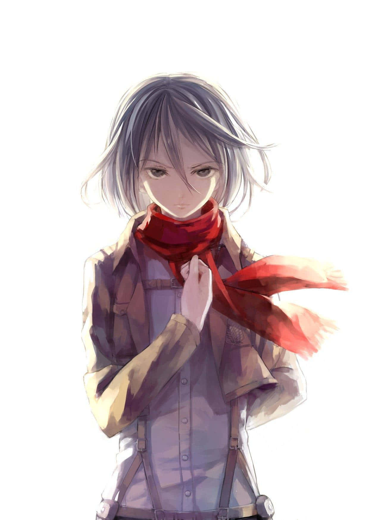 En pige med gråt hår og en rød sjal Wallpaper