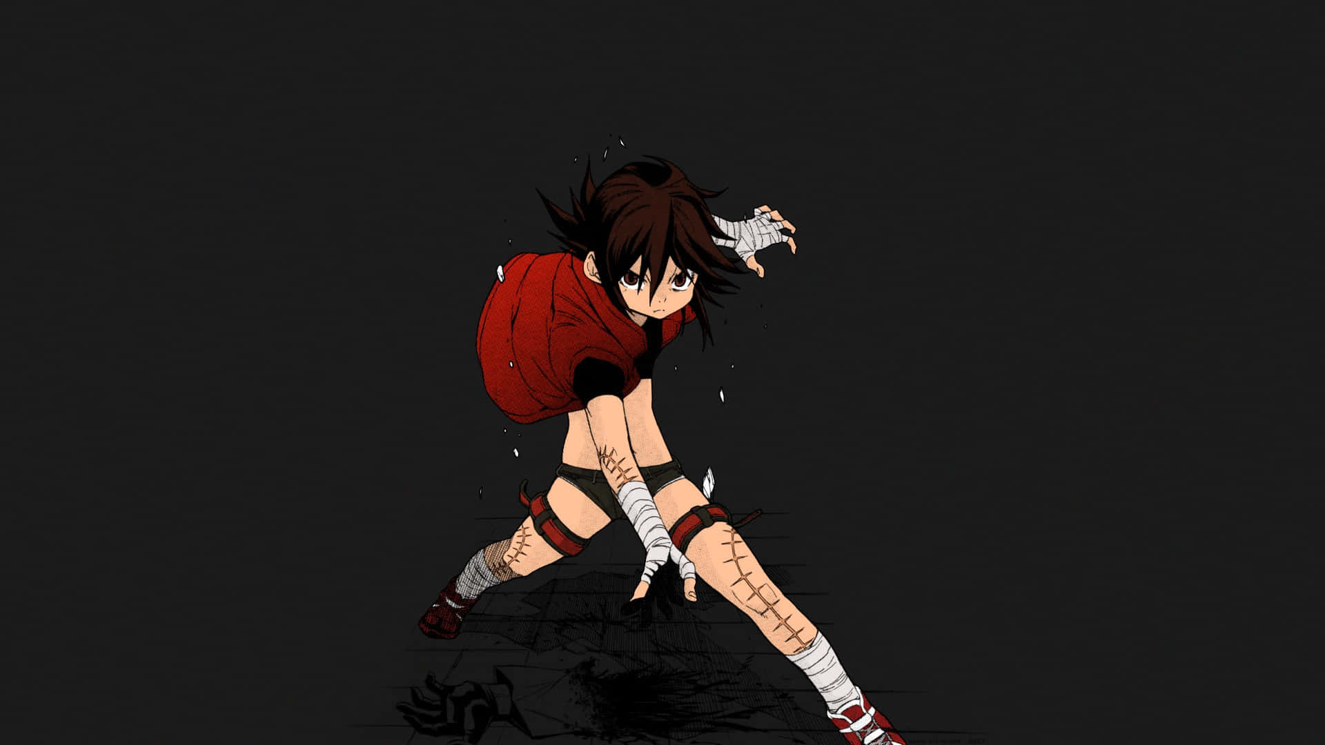 En pige i rød og sort holder et sværd Wallpaper