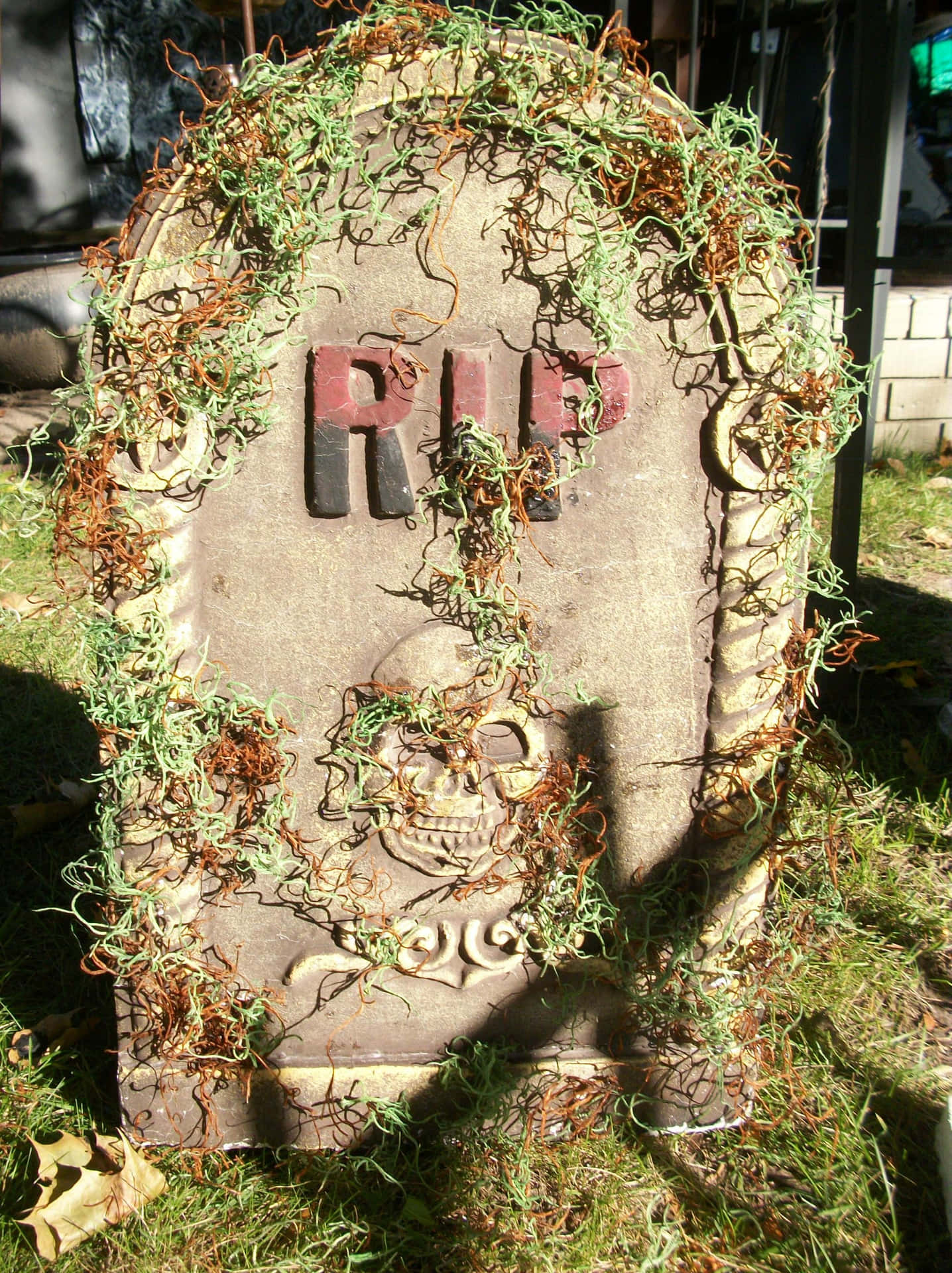 A Gravestone With A Skull On It
