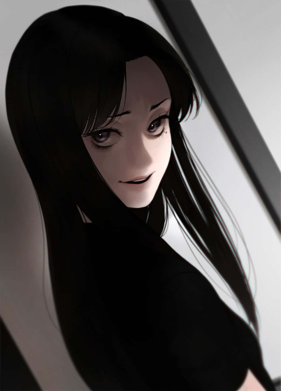 A Black Anime Girl With Long Hair Wallpaper