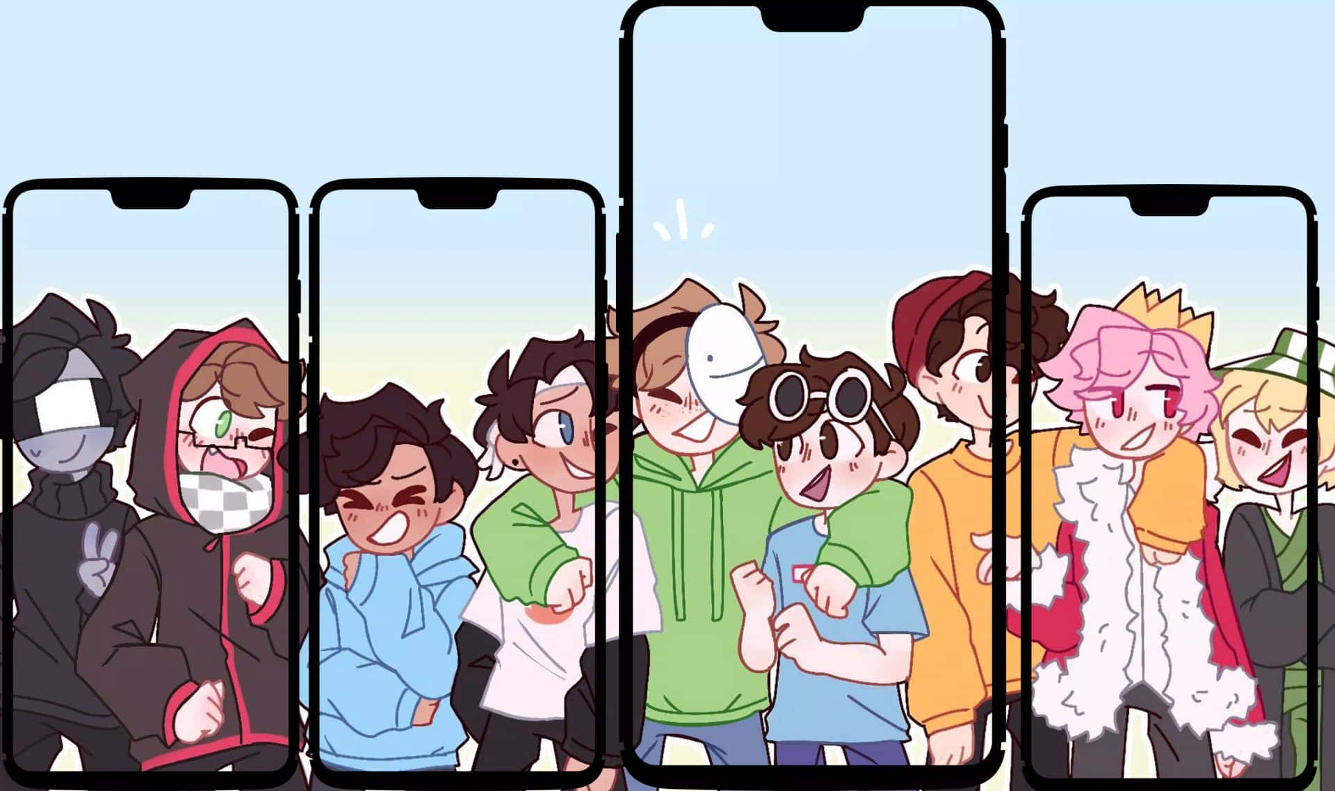 Einegruppe Von Anime-charakteren Auf Einem Handy Wallpaper