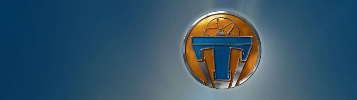 Tapet af stilfulde kvadrater med Tomorrowland-filmen brev T-emblem. Wallpaper
