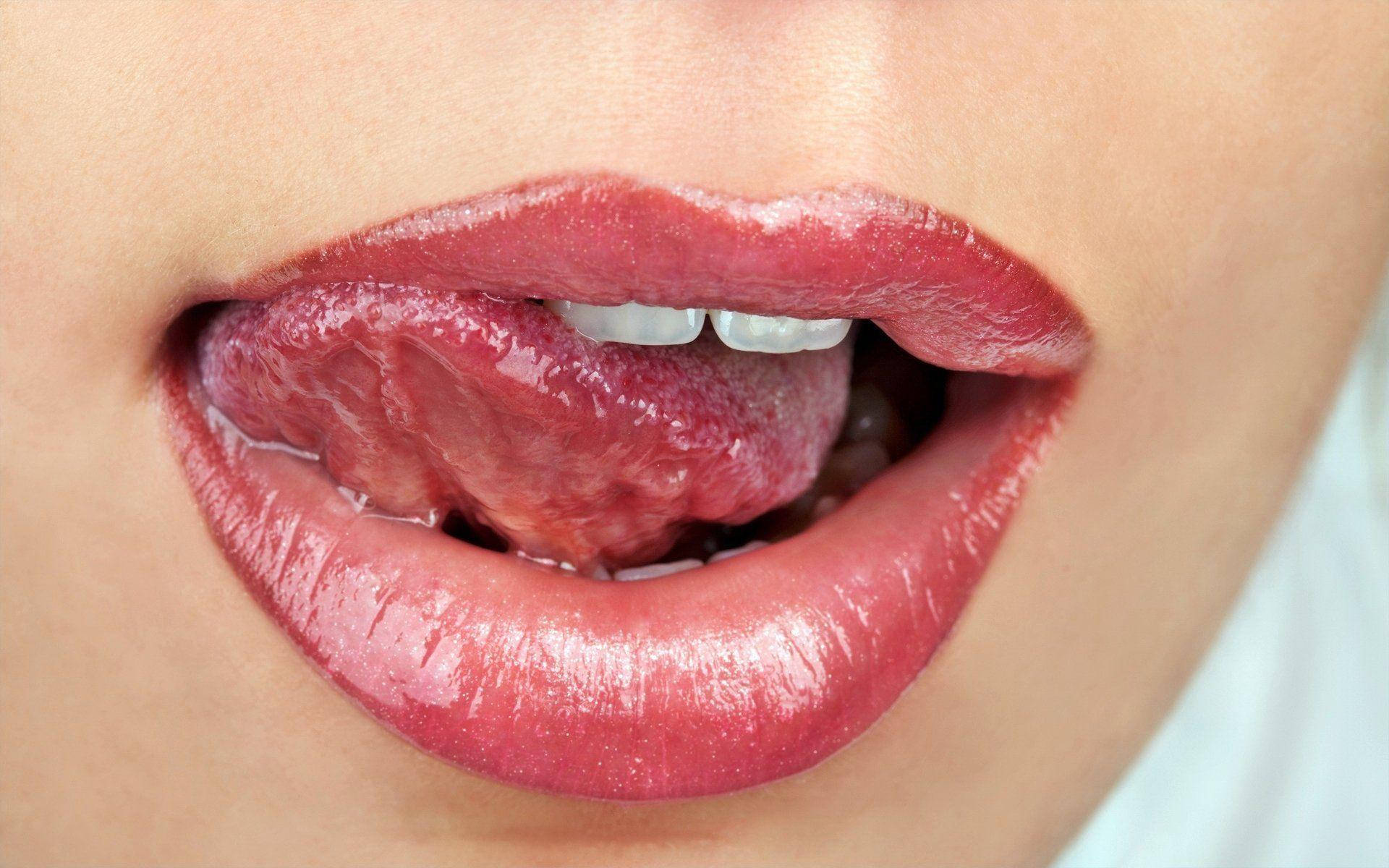 Tongue Licking Rosy Lips Wallpaper