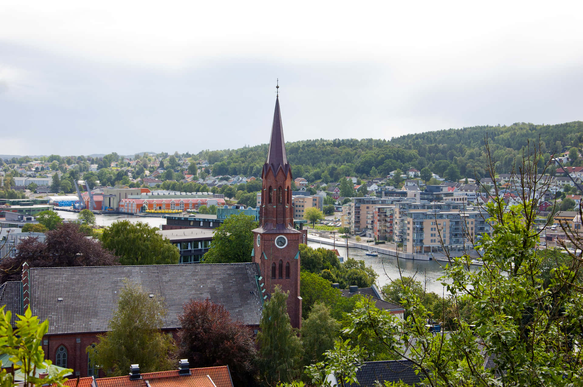 Tonsberg Cityscapewith Church Spire Wallpaper