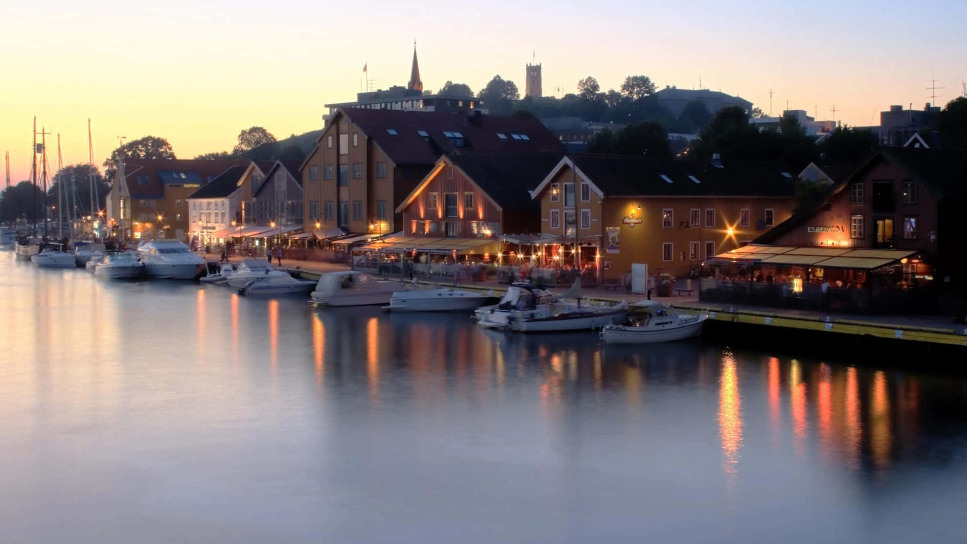 Tonsberg Norway Waterfront Dusk Wallpaper