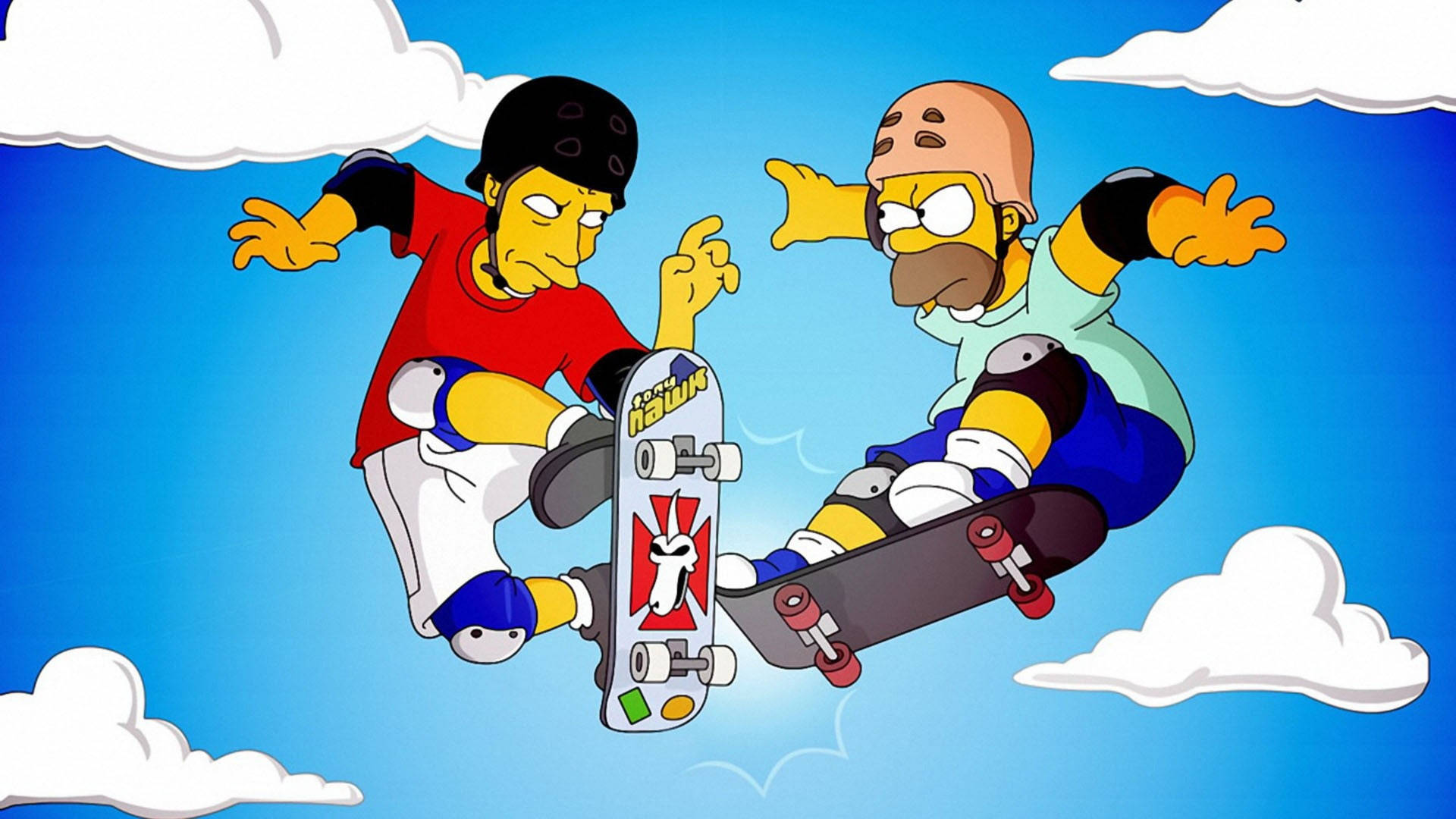 Tony Hawk og Homer Simpson temabaggrund. Wallpaper