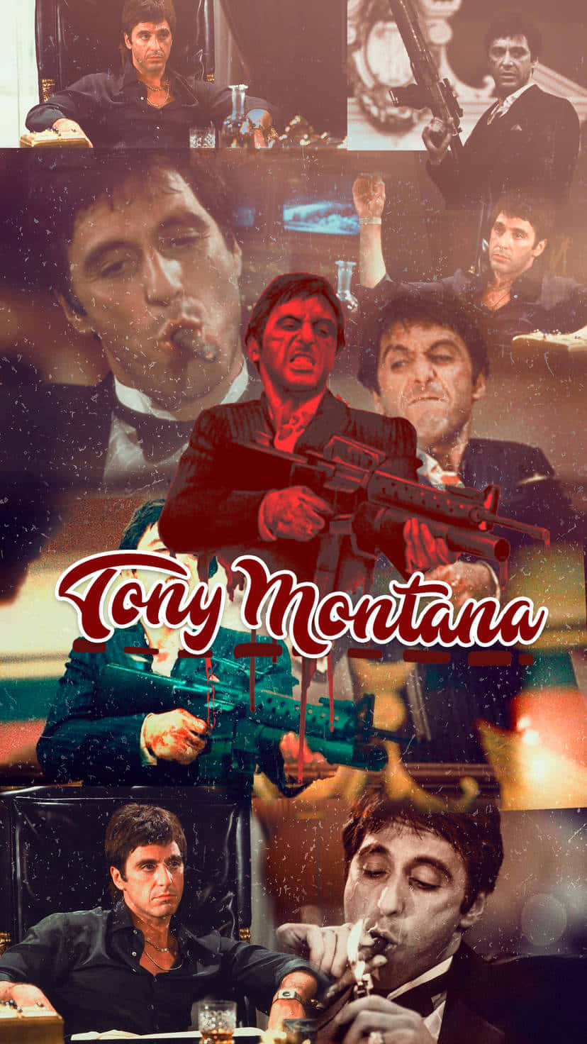 Tony Montana Iconic Moments Collage Wallpaper