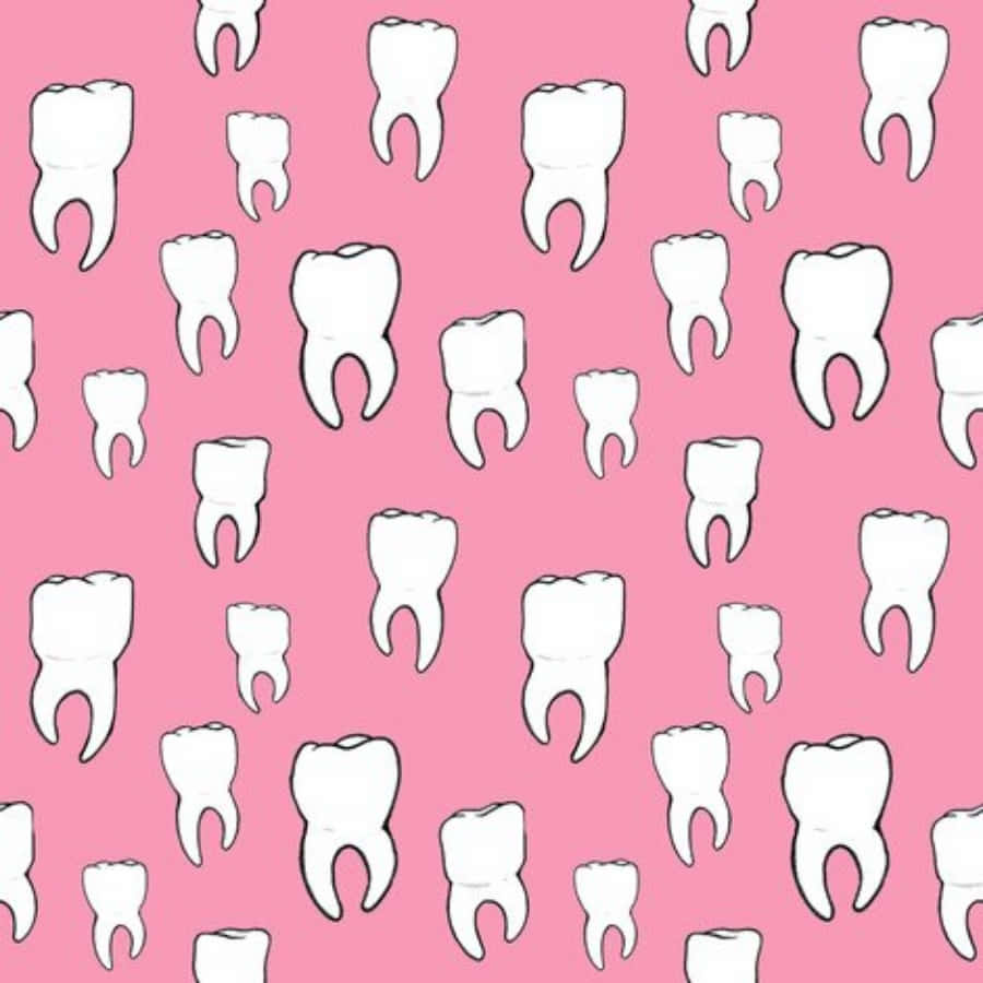 A Seamless Pattern Of Teeth On A Pink Background