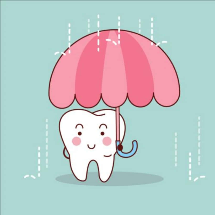 A Cartoon Tooth Under An Umbrella