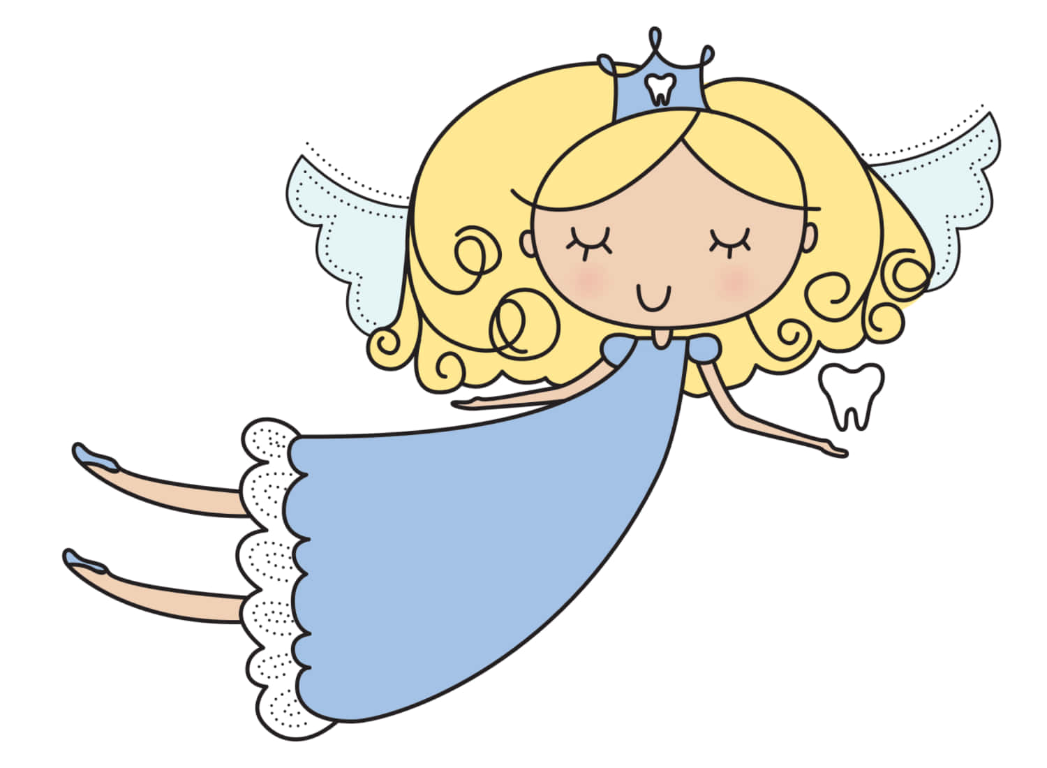 A magical Tooth Fairy is ready to collect teeth under the pillow of a young child.