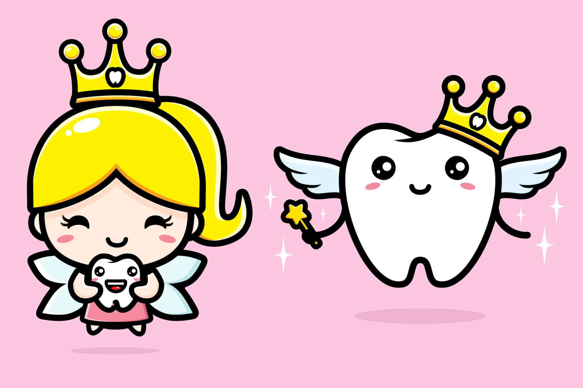 A Cartoon Tooth And A Princess With Crowns
