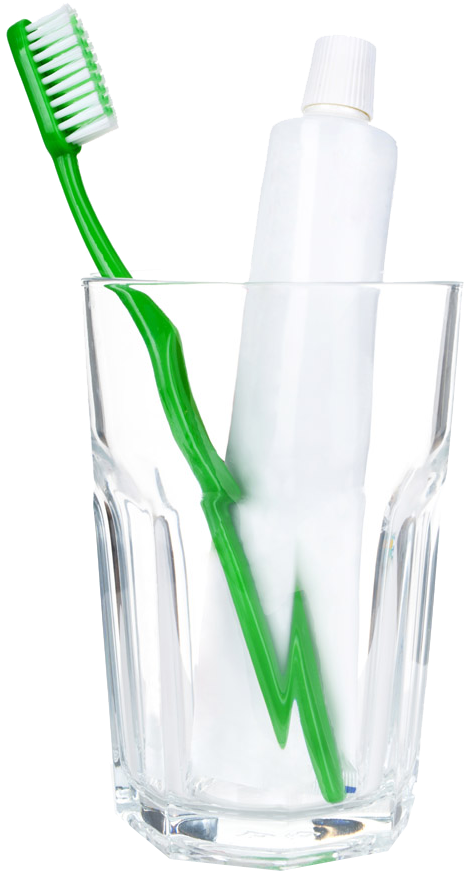 Toothbrushand Toothpastein Glass PNG