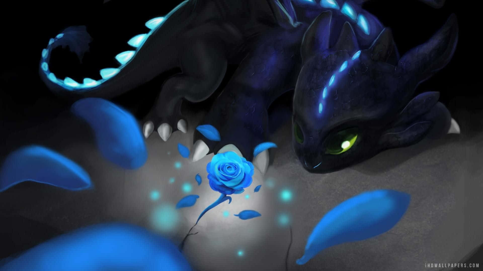 Umdragão Azul Com Uma Flor Azul Papel de Parede