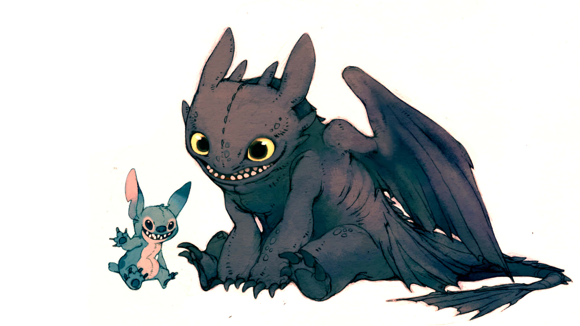 Toothless And Stitch Realistic Drawing Wallpaper