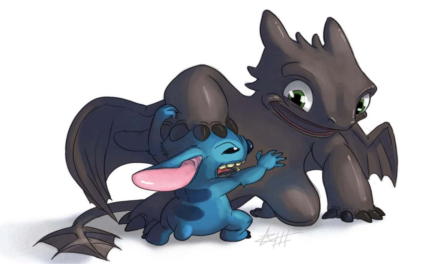 Toothless And Stitch Attacking Smiling Wallpaper
