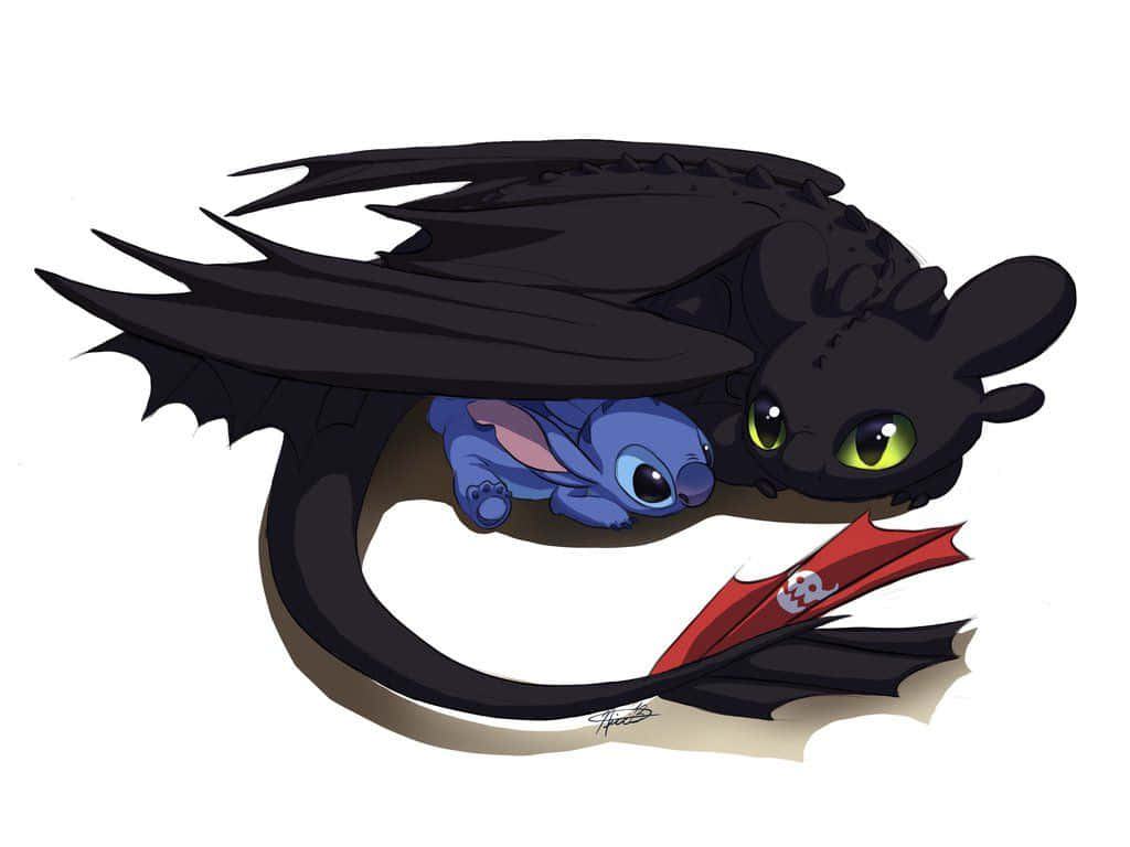 Toothless And Stitch Hiding Wing Wallpaper