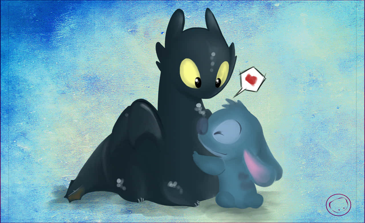 Toothless And Stitch Hugging Wallpaper