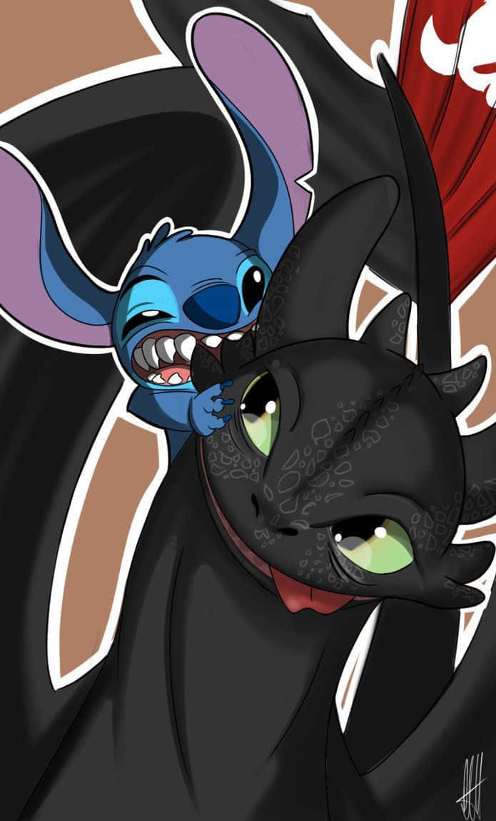 Toothless And Stitch Play Biting Wallpaper