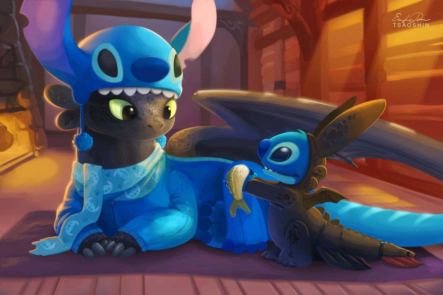 Toothless And Stitch In Costumes Wallpaper