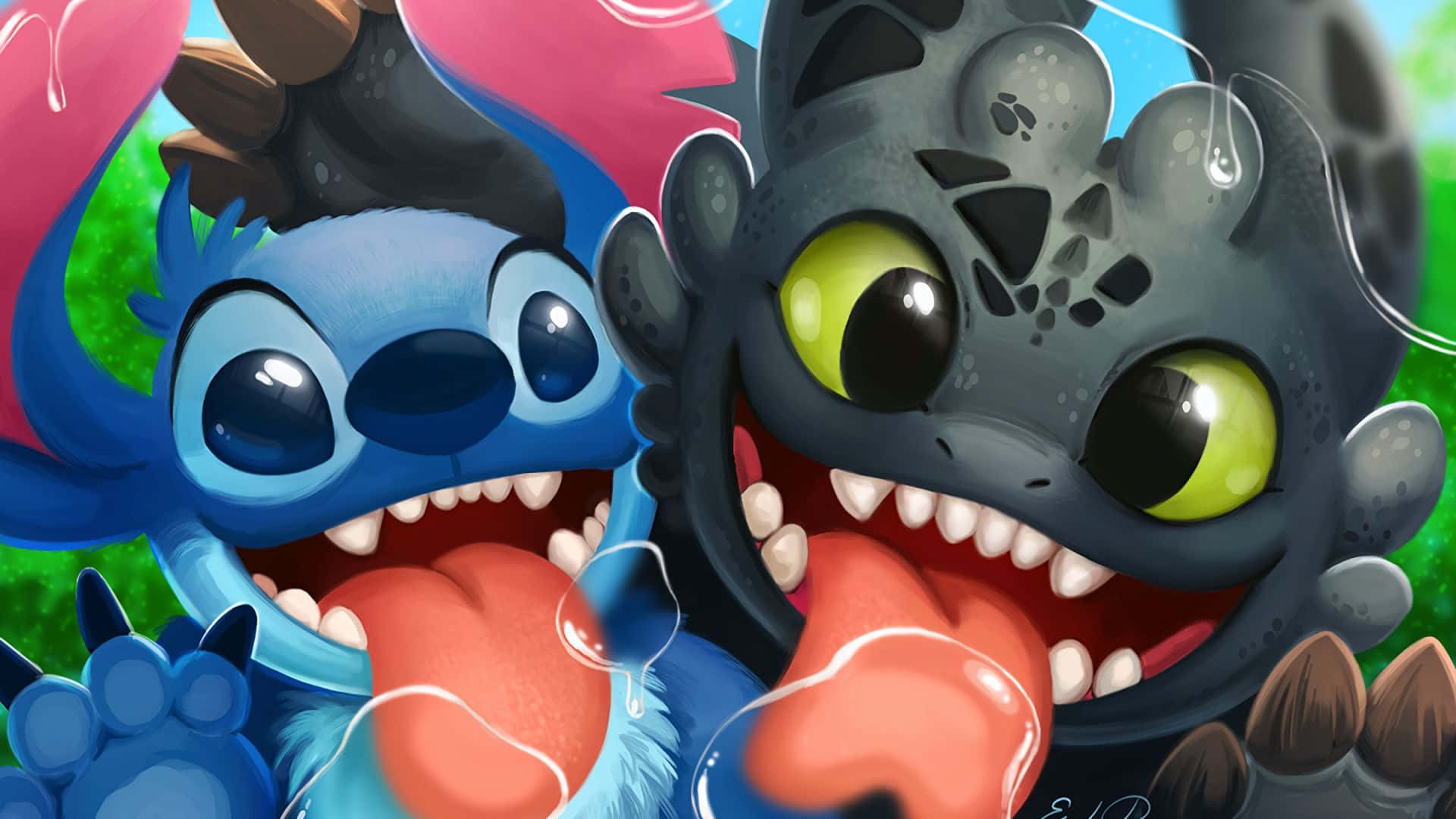 Toothless And Stitch Goofy Faces Wallpaper