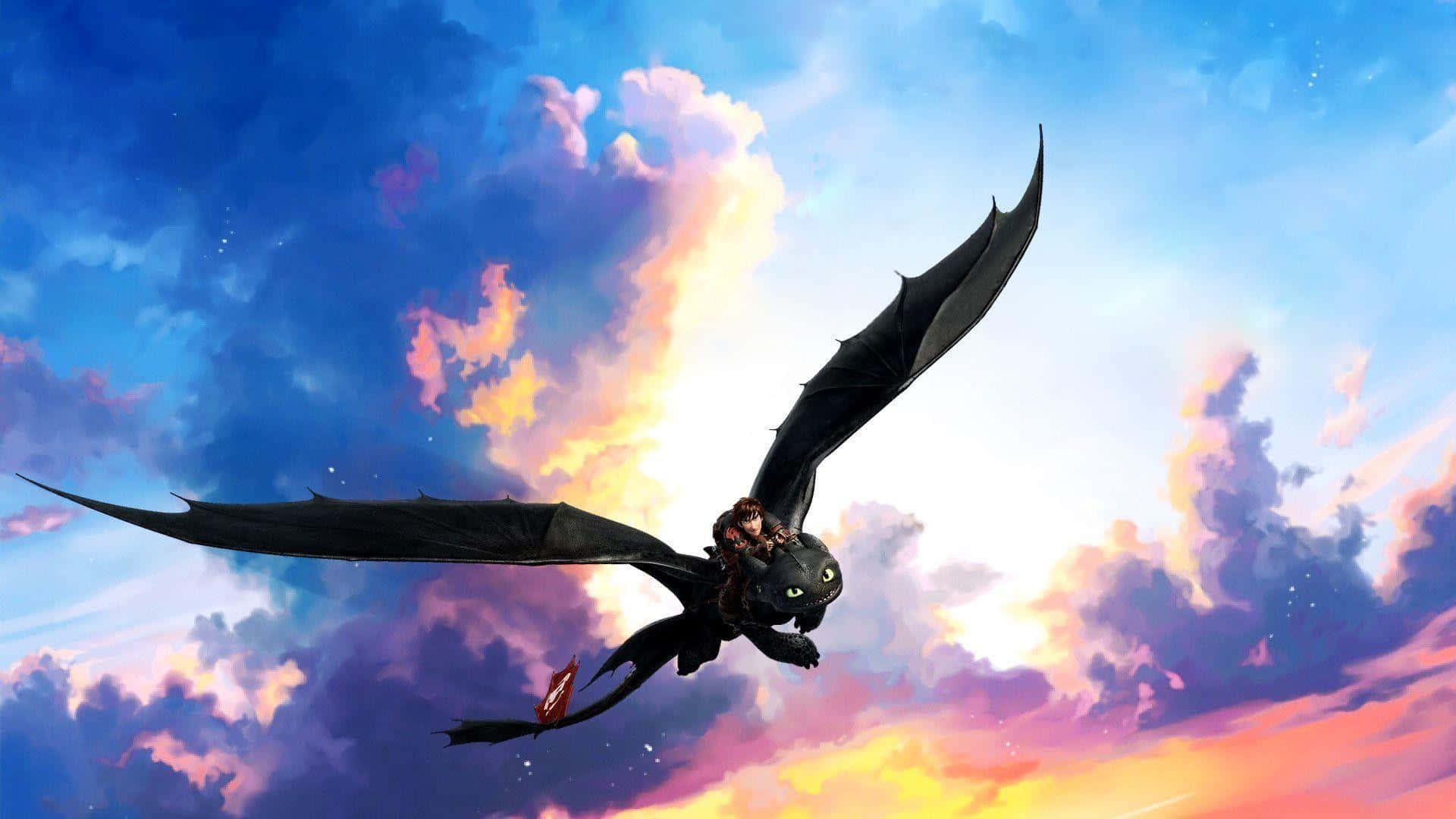 Toothless Dragon Sunset Flight Wallpaper