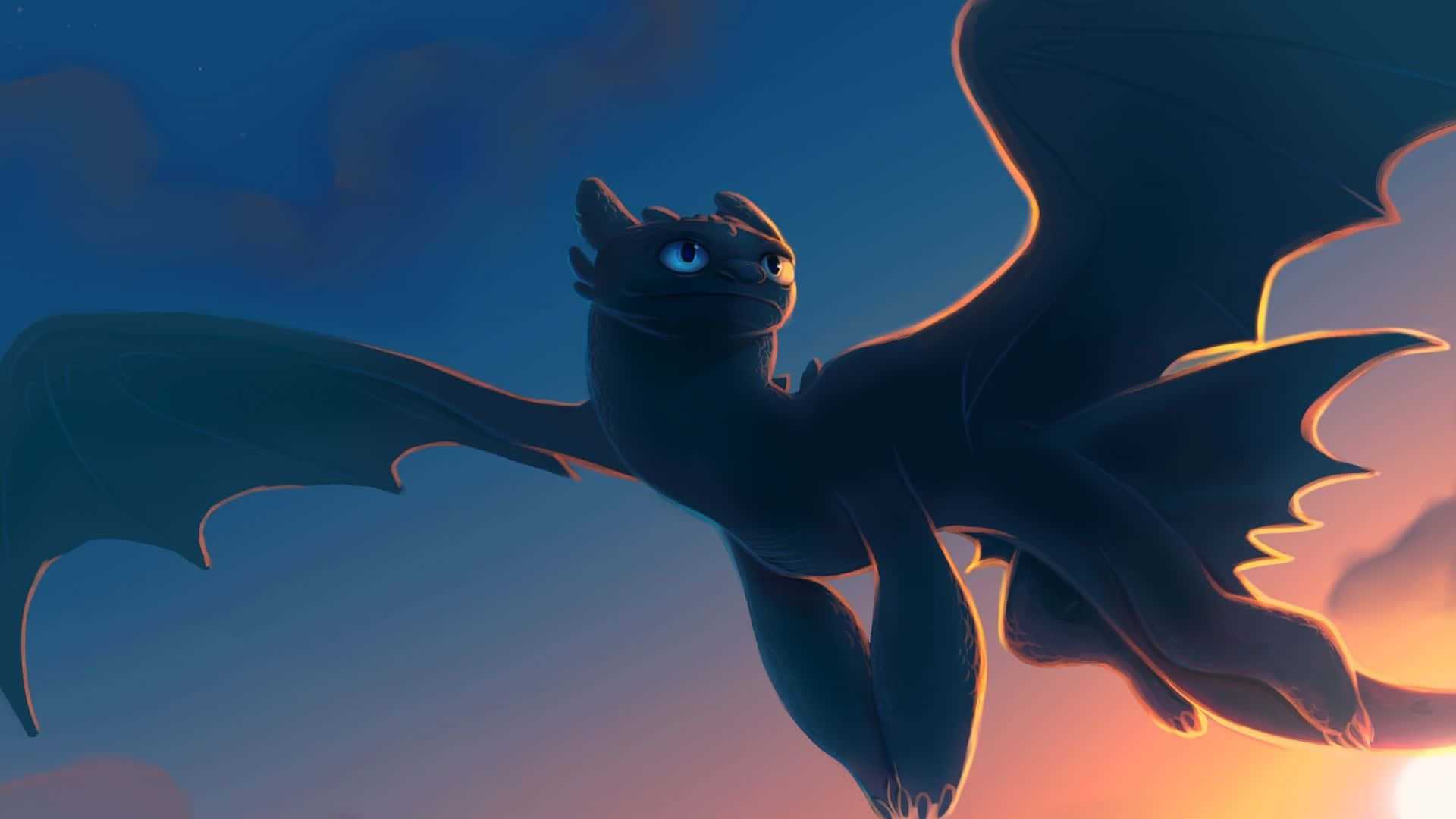 Toothless Night Fury Glidingat Dusk Wallpaper