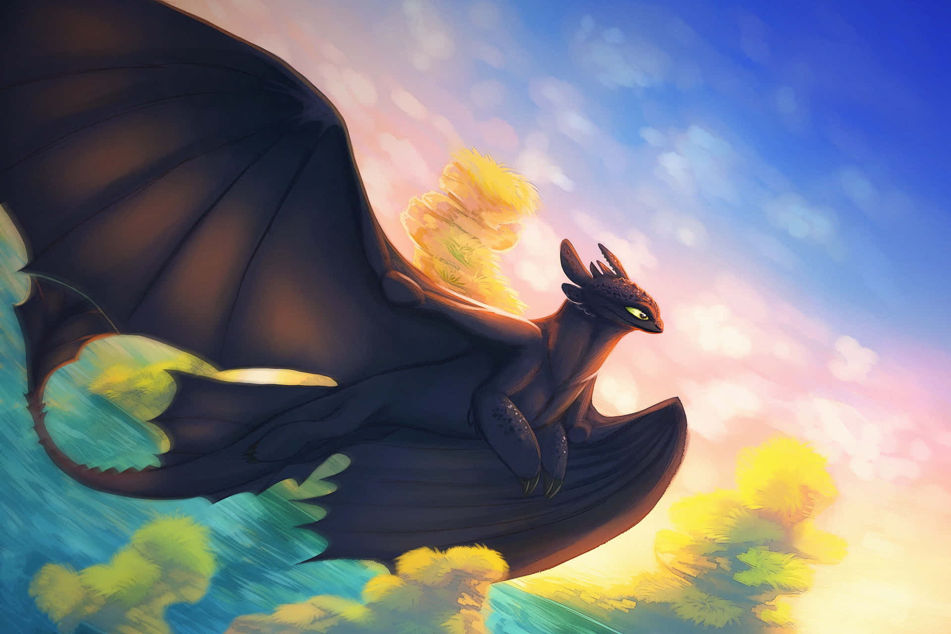 Download Toothless_ Soaring_at_ Sunset Wallpaper | Wallpapers.com