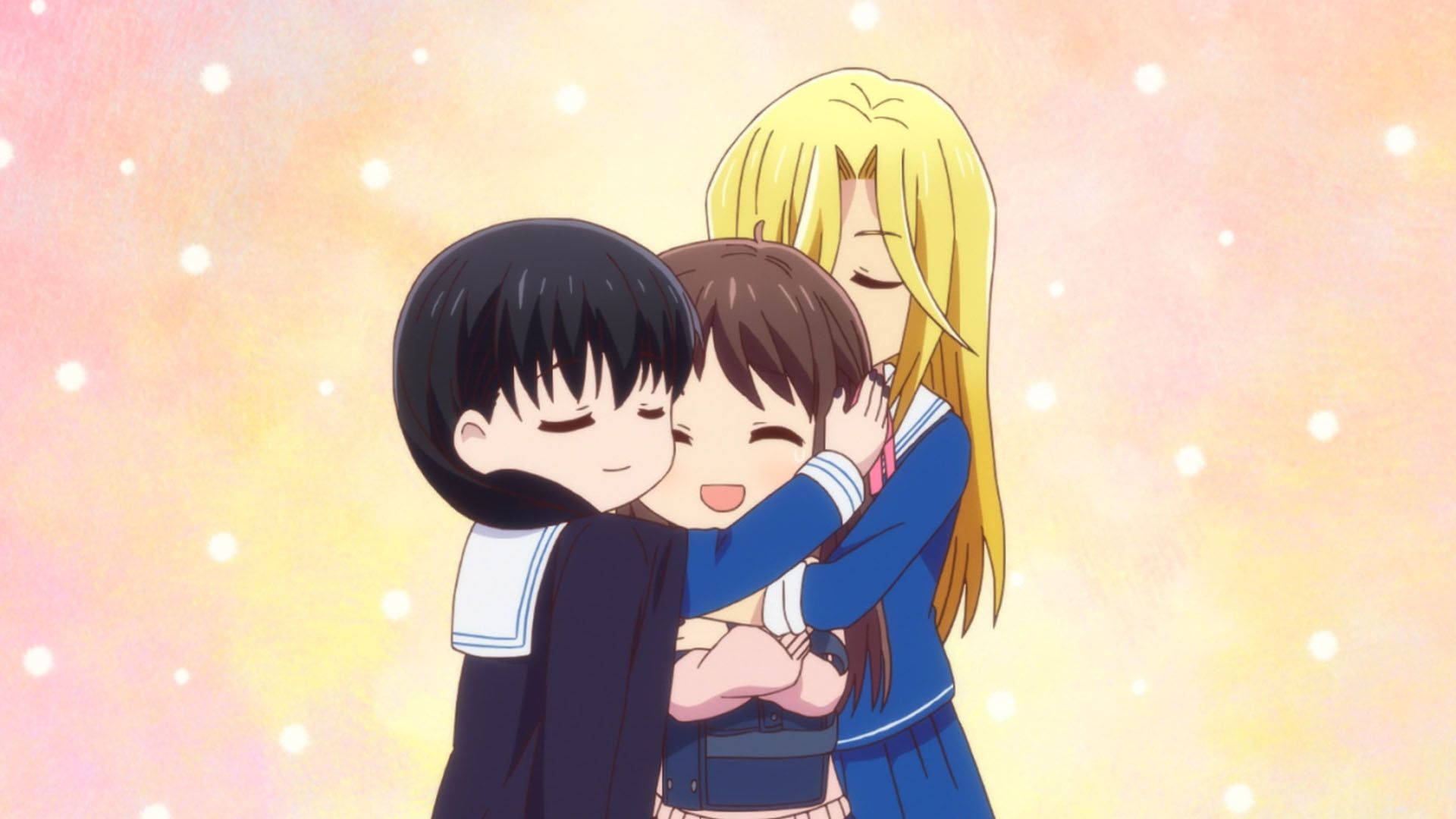 anime friends hugging