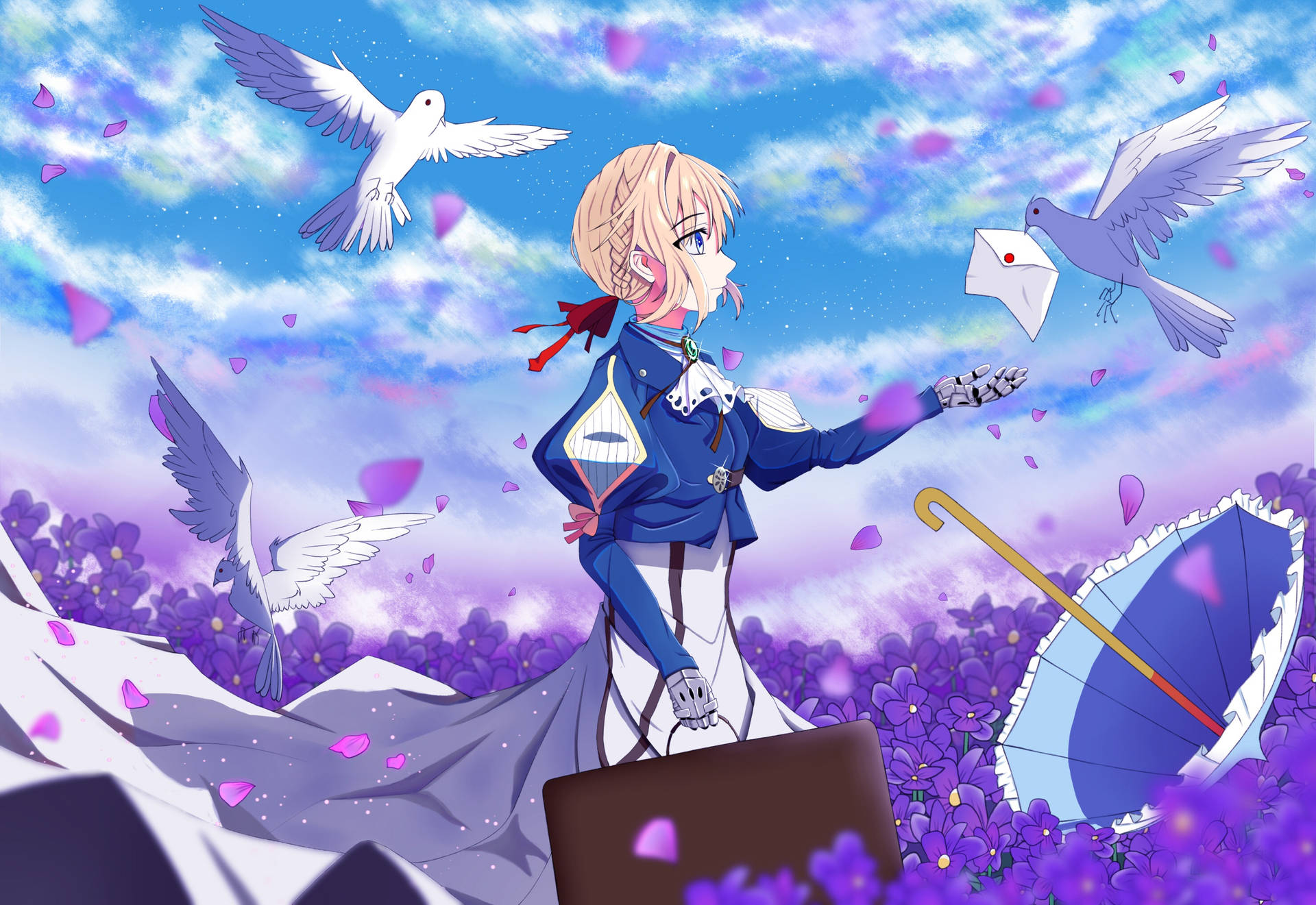 Top Anime Violet Evergarden Purple Field Wallpaper