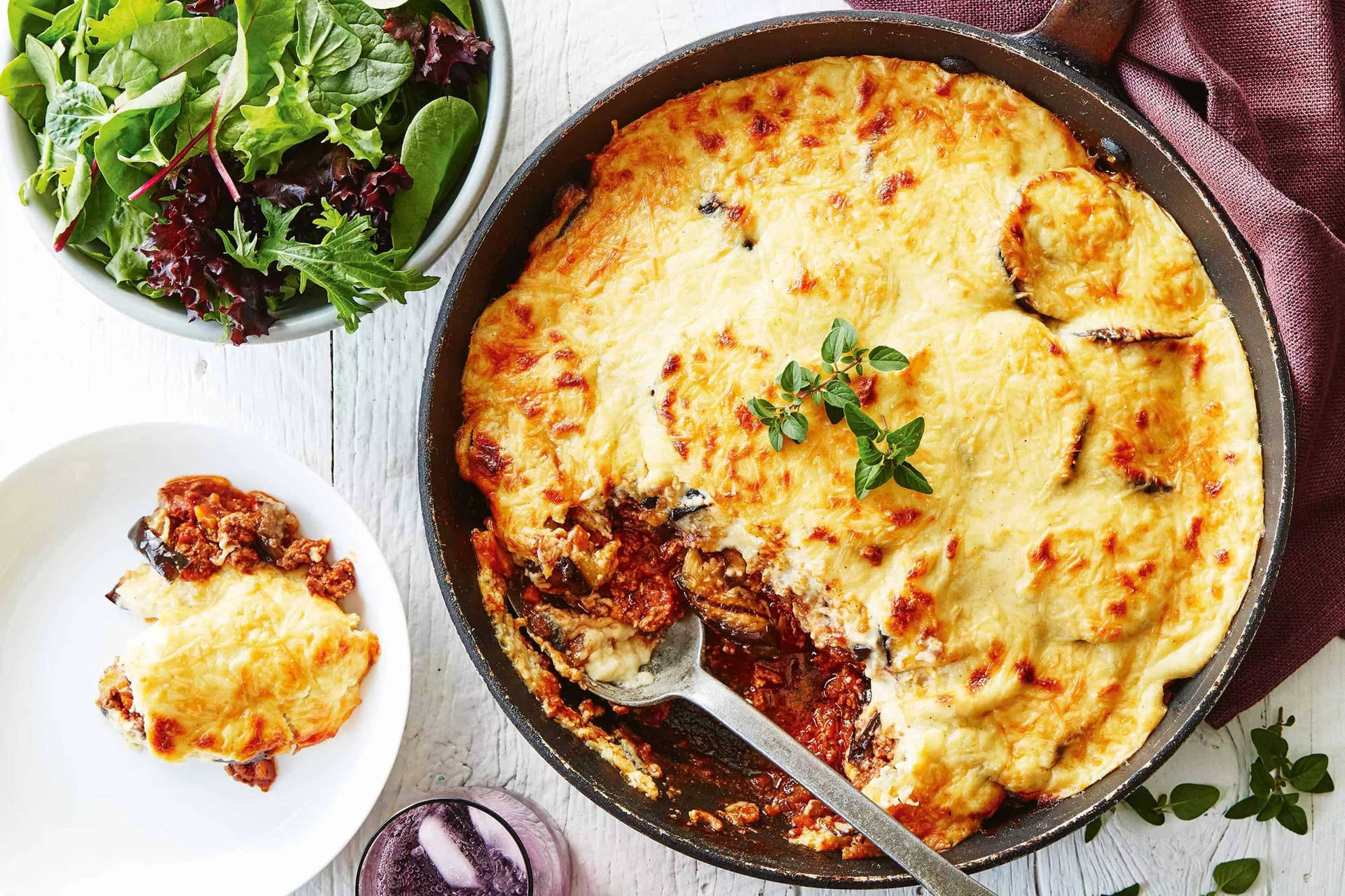 Top View of Traditional Moussaka Dish Wallpaper
