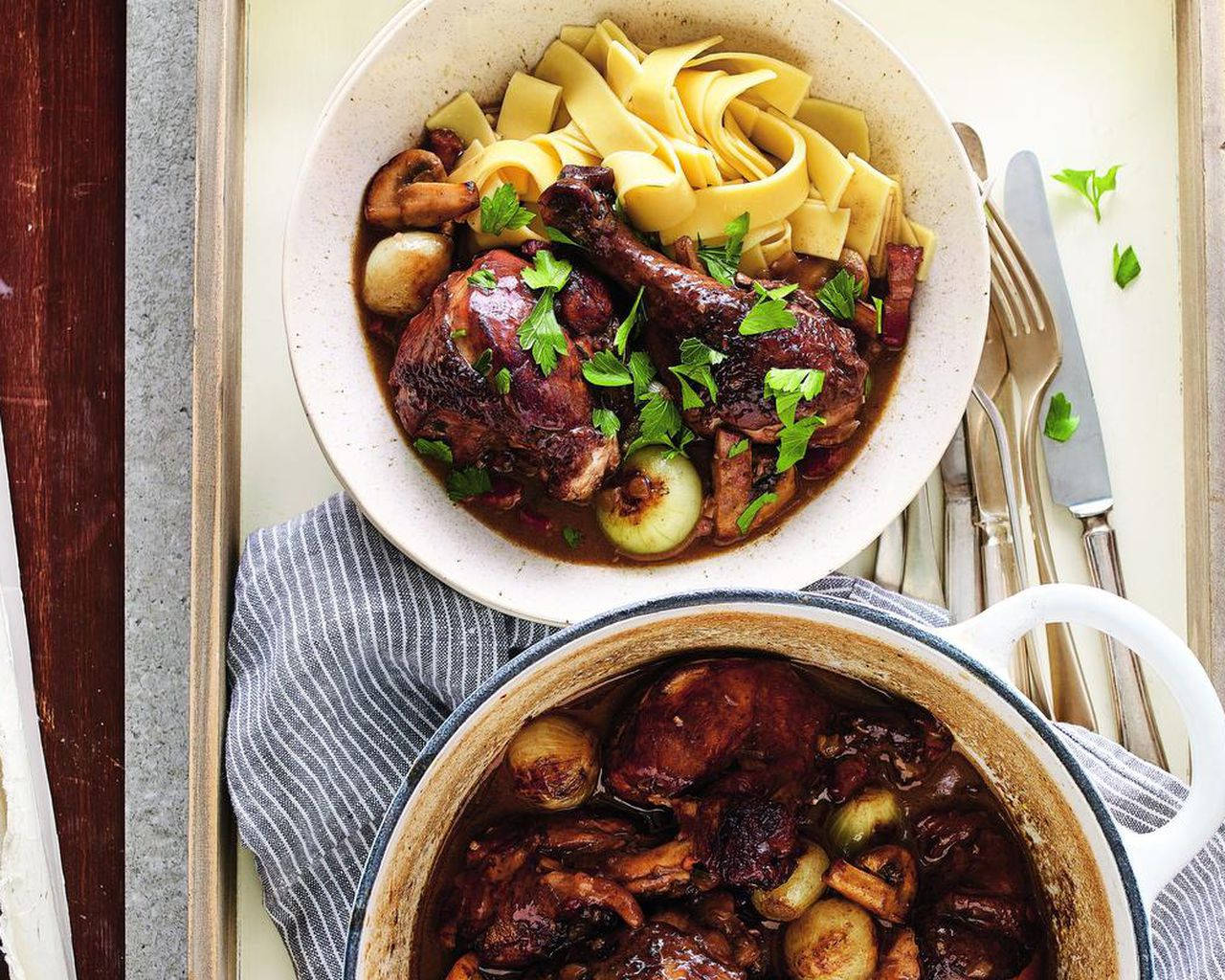 Top View Of Coq Au Vin With Pappardelle Wallpaper