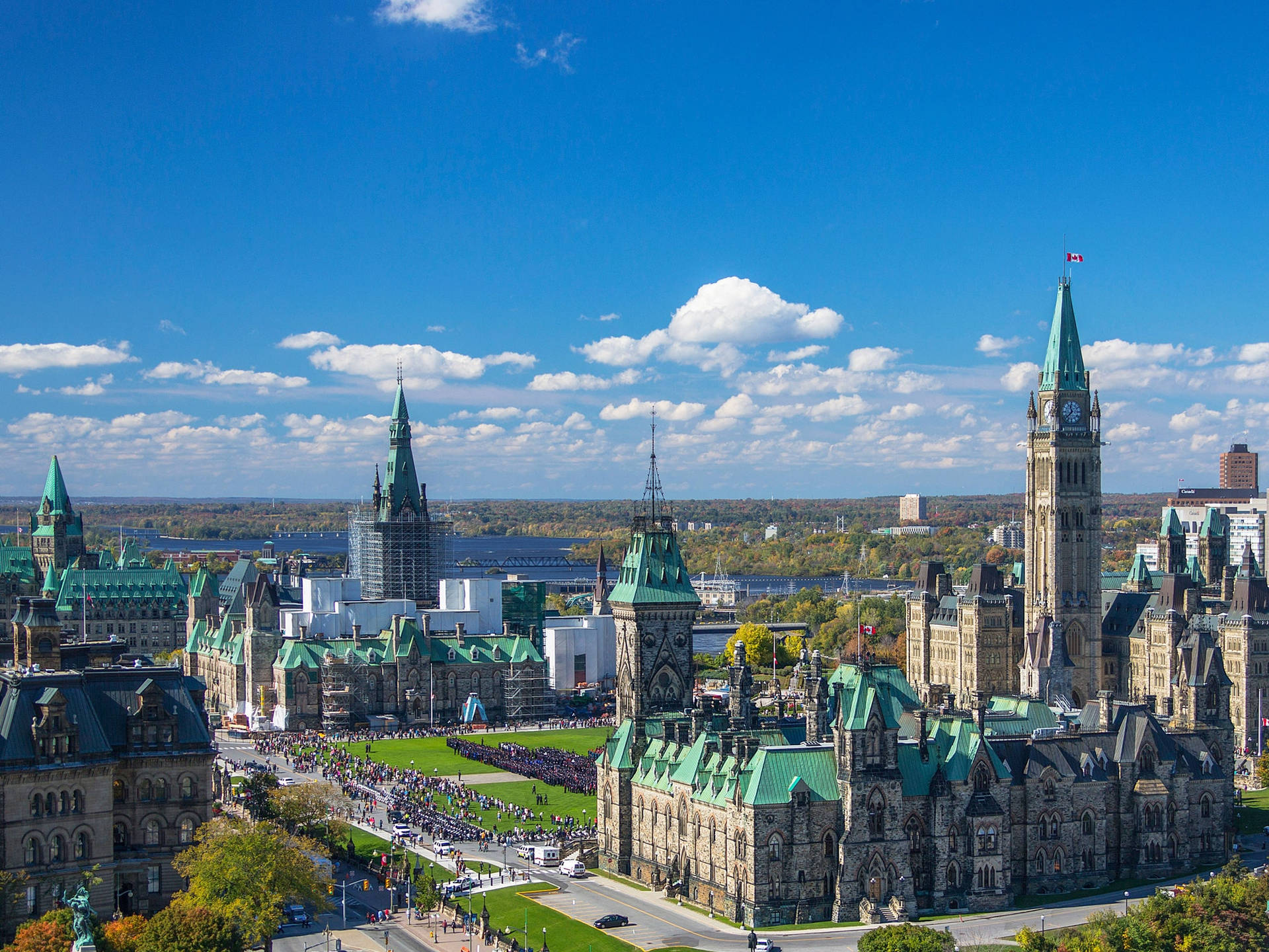 Dievogelperspektive Des Parlamentshügels In Ottawa Wallpaper