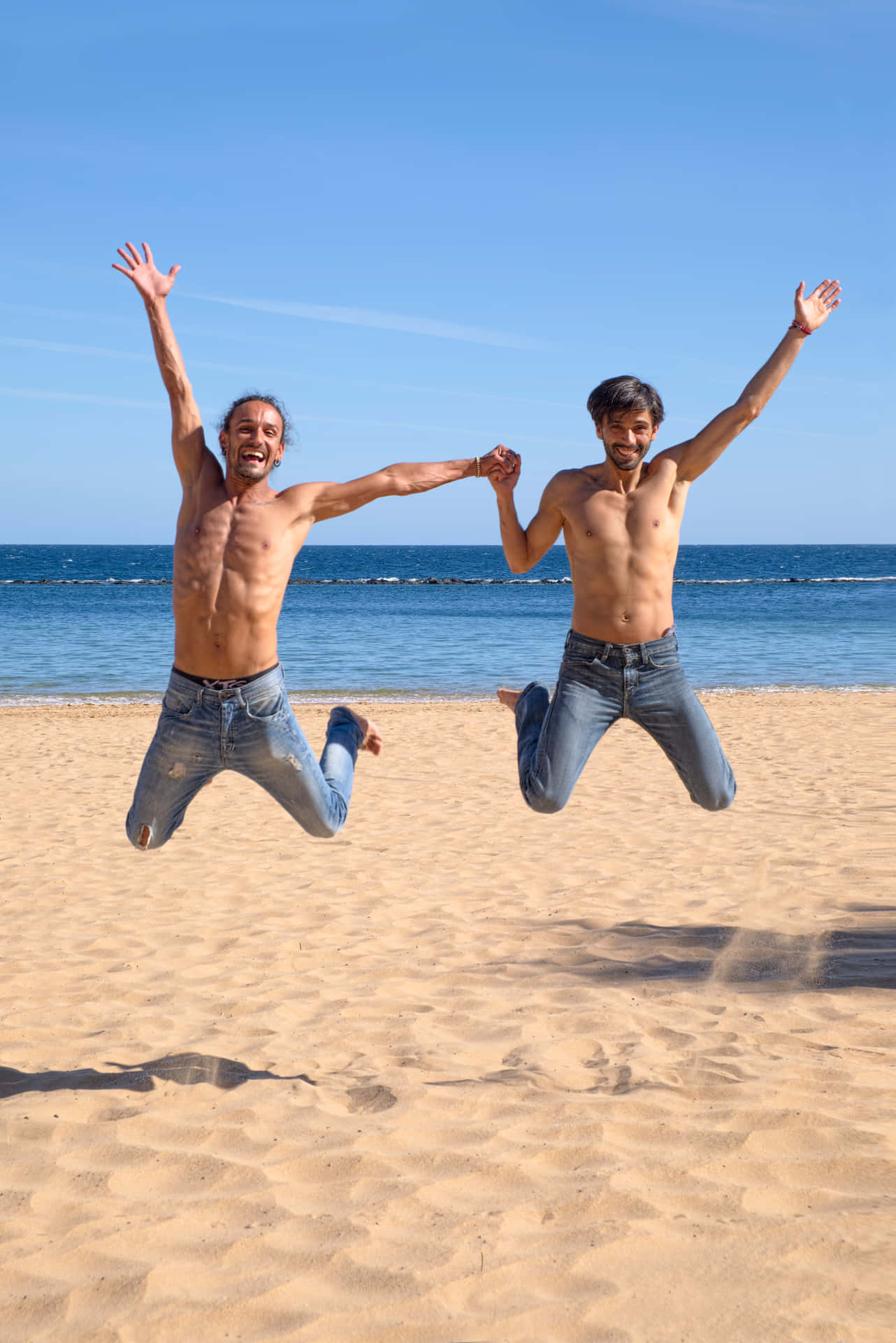 Topless Gay Boys Jump Shot Background