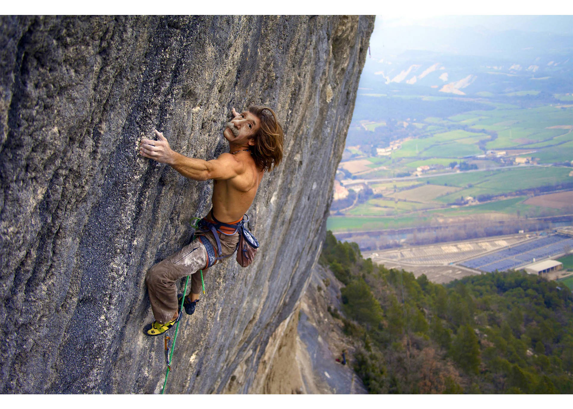 Topless Man Rock Climbing Wallpaper