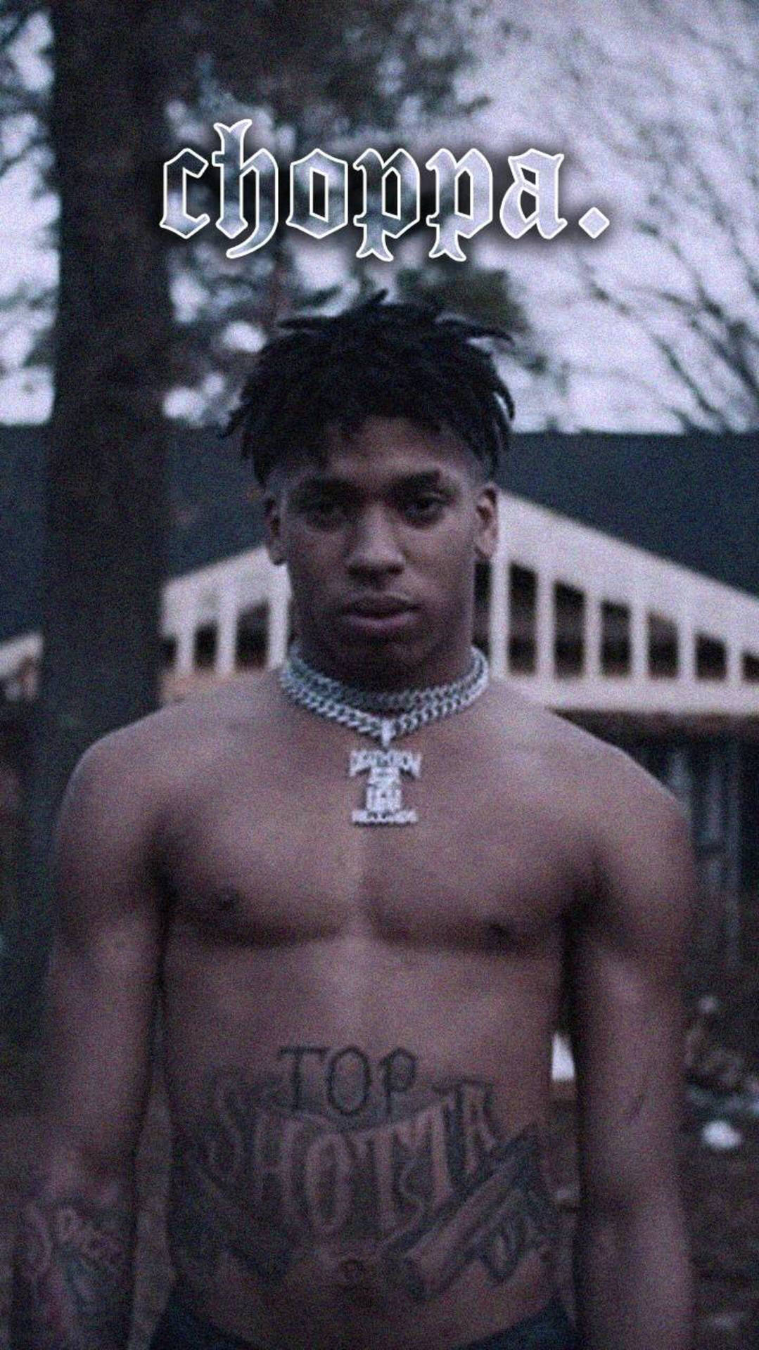 Nle Choppa topless with chains on Wallpaper