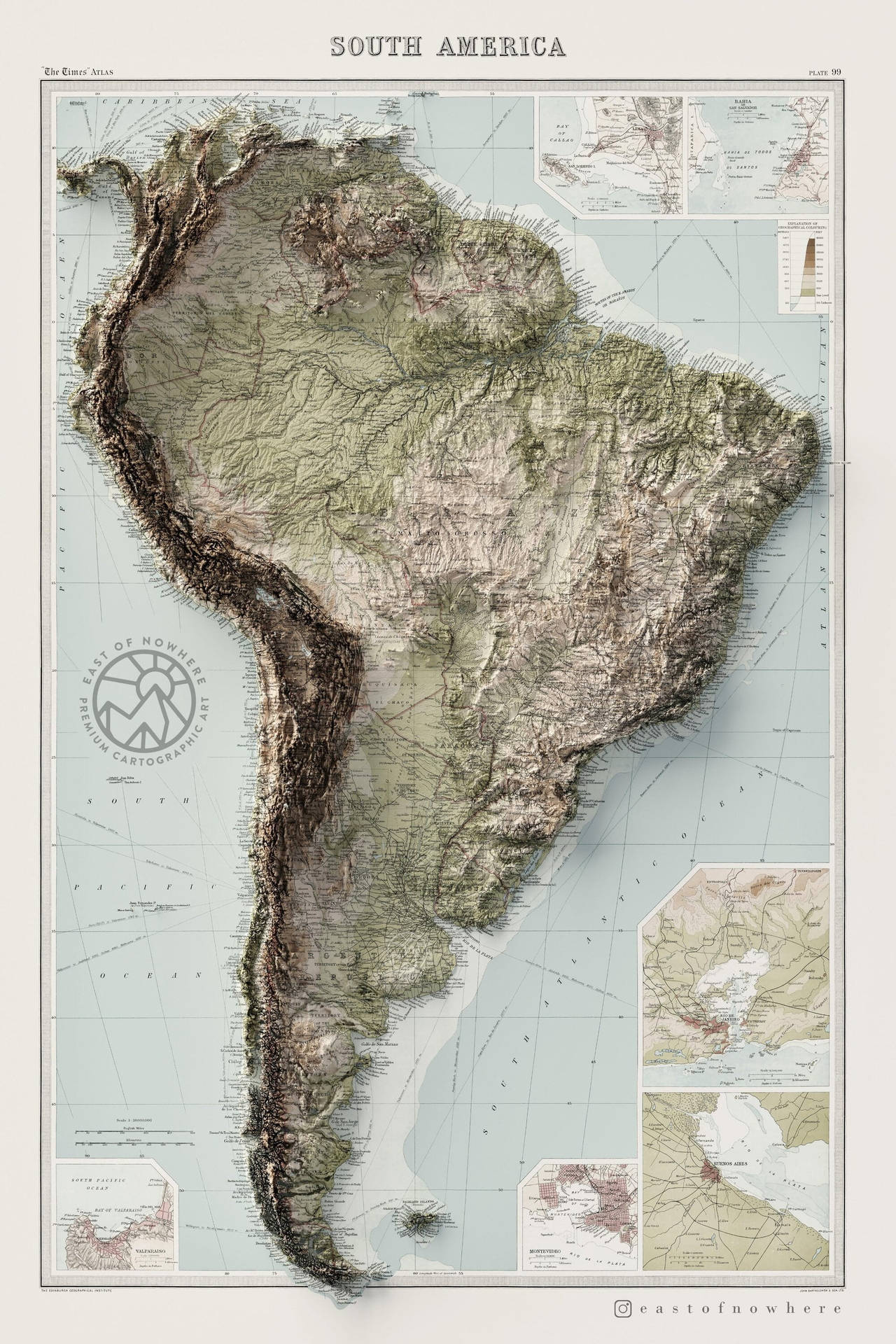 Topografisk kort over Sydamerika Wallpaper