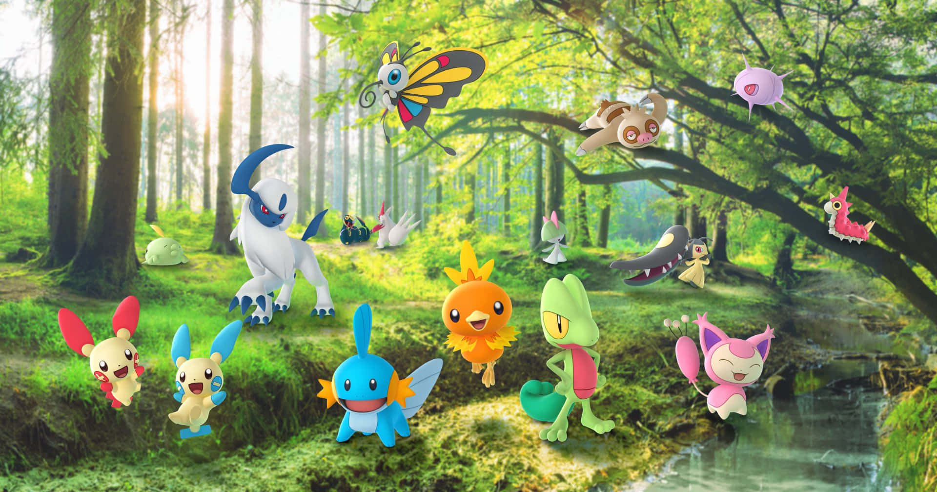 Torchic With Other Pokemon In Forest Wallpaper