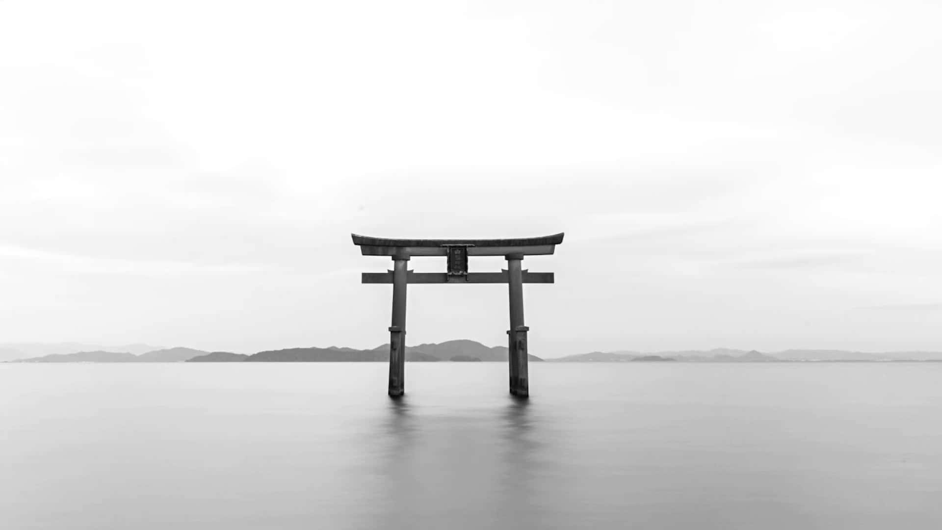 Torii Gate Serenity Black White4 K Wallpaper