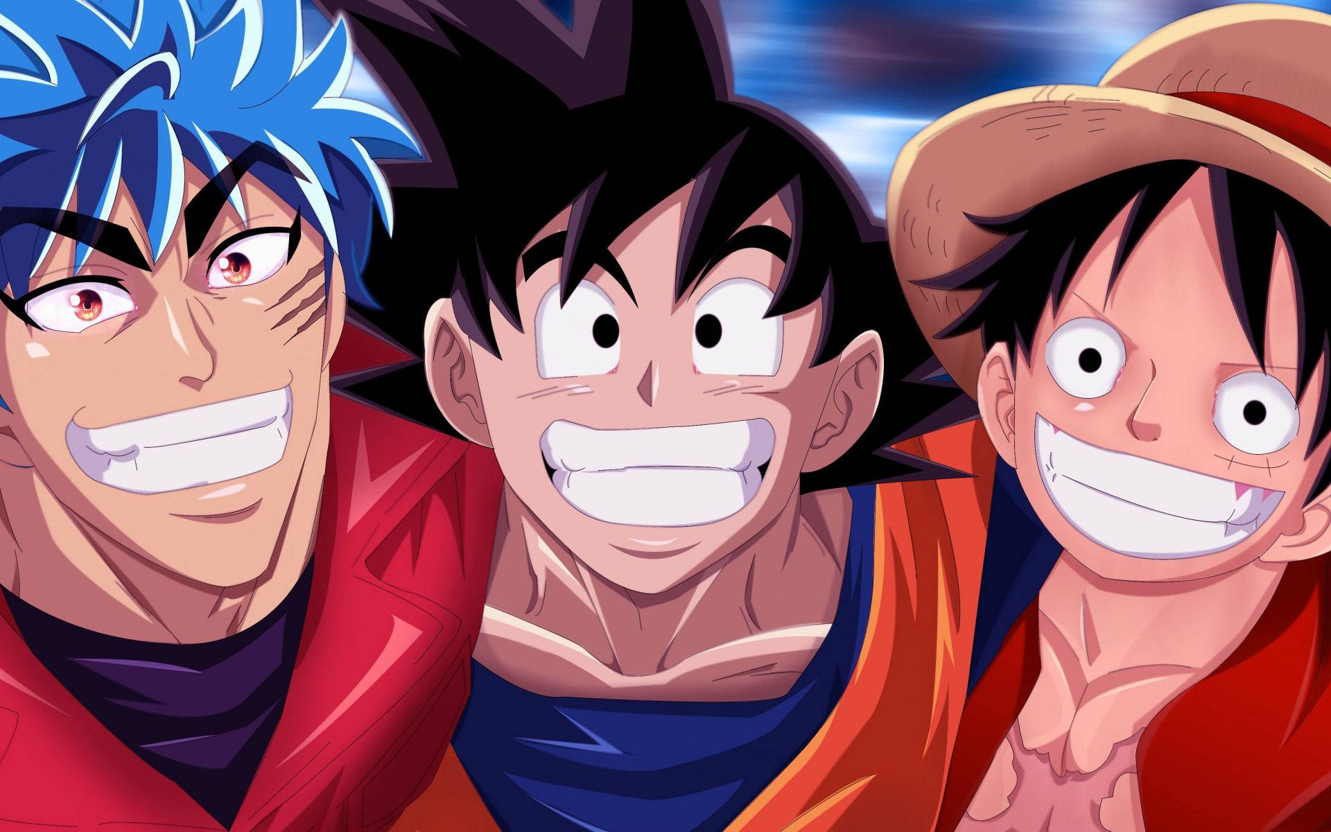 Toriko, Son Goku, And Luffy Smile Background