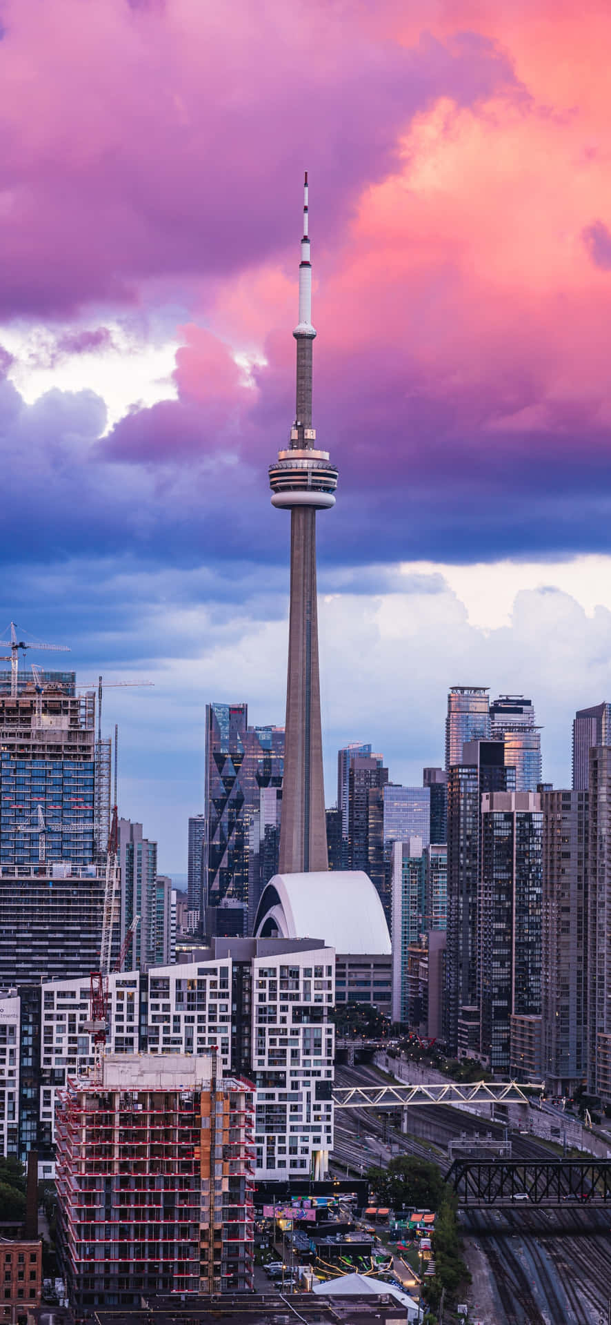 Toronto C N Toren Zonsondergang Skyline Achtergrond