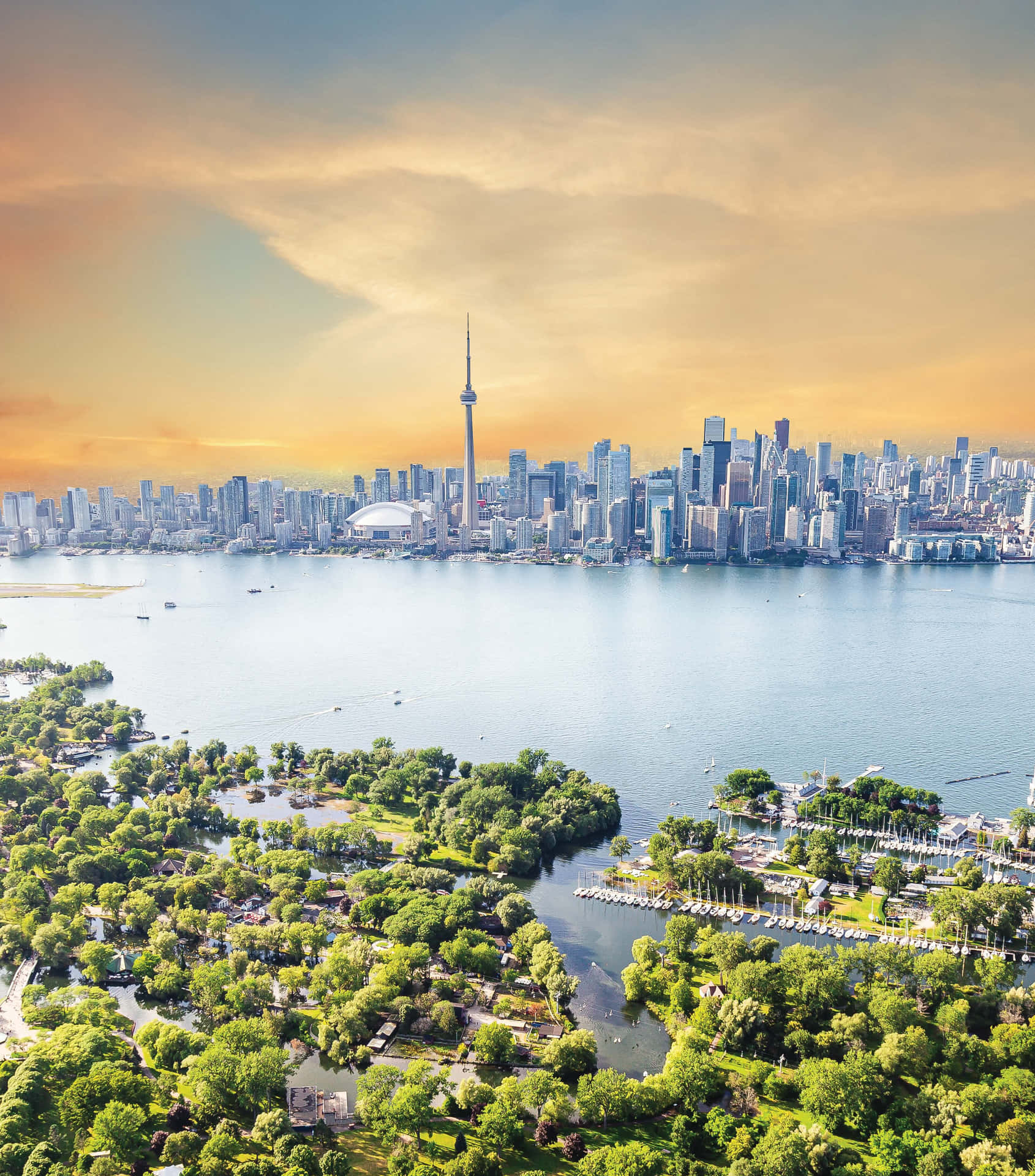 Zonsondergang Uitzicht Op Toronto Eilanden Achtergrond