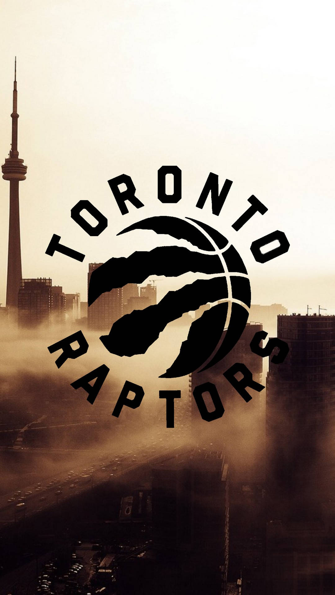 Toronto Raptors Logo på Toronto City Skyline Tapet Wallpaper